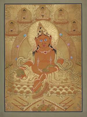 Full Gold Dzambala With Five Dhyani Buddhas | Kubera Thangka | Deity of Wealth | Zen Buddhism